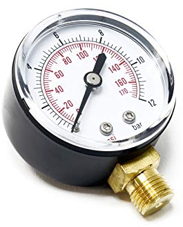 Wiltec Druckanzeige für Druckbehälter, 56 x 30 x 70 mm, Manometer radial DN8 (1/4) 12,9 mm, 0-12 bar (0-170 PSI), Durchmesser 50 mm, für Hauswasserwerk, Membranpumpe