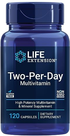 Life Extension Two-Per-Day Multivitamin, Vitamins B, C, D, zinc, Packed with Over 25 Vitamins, Minerals & extracts, Two-Month Supply, Non-GMO, Gluten-Free, 120 Capsules