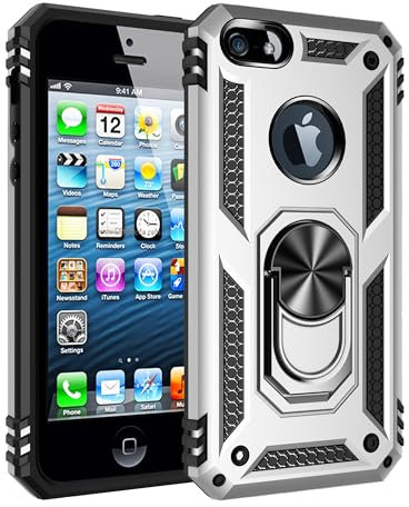 SORAKA Case for iPhone 5S iPhone 5 iPhone SE Dual Layers (PC+TPU) Case with 360 Degree Rotating Finger Ring Holder Compatible with Magnet Car Holder