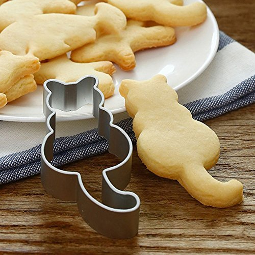 Dontdo Stampo per torta a forma di gatto, in acciaio inox, per biscotti, biscotti, biscotti, 8 cm x 3,8 cm (argento)