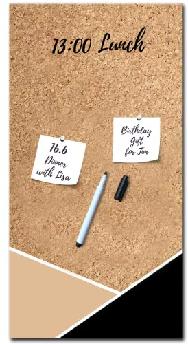 Memoboard Magnettafel Magnetpinnwand Magnetboard | Magnetwand zum Beschriften | Glas Küche Kork Korkoptik | Verschiedene Motive (Corck, L (30 x 60 cm))