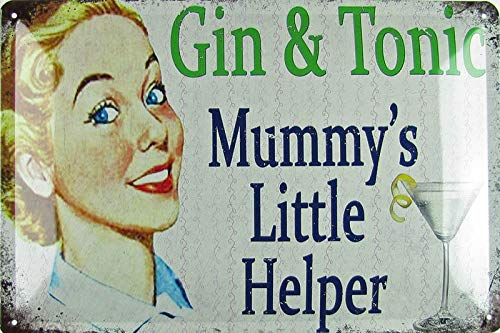 Generic Tin Sign 20 x 30 cm Domed Gin & Tonic Mummy's Little Helper Vintage Decorative Gift Sign Bar Retro