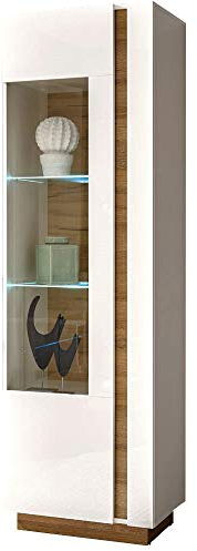 Lomadox Standvitrine mit LED-Beleuchtung in weiß Glanz und Grandson Oak Eiche Nb.