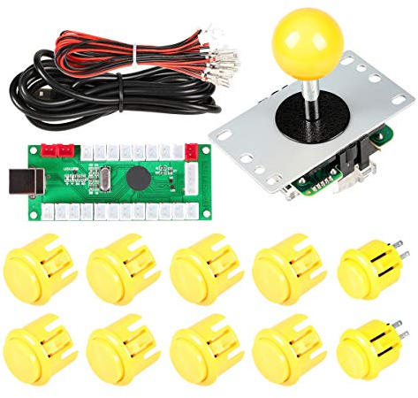 EG STARTS 1 Spieler Arcade DIY Kit USB-Encoder zu PC Arcade Joystick-Tasten für USB MAME PC-Spiel DIY & Raspberry Pi Retro Controller Teile (Gelb)
