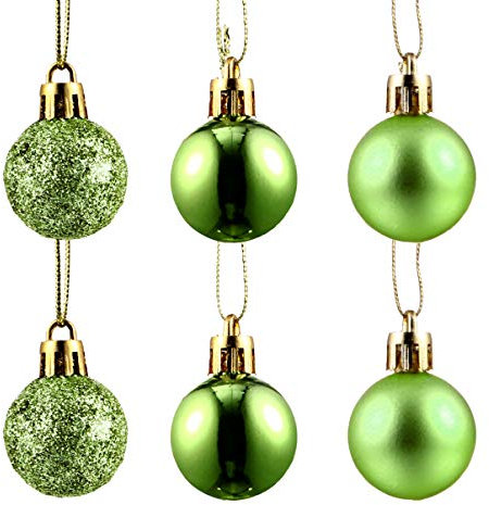 , 48 Palline Decorative per Albero di Natale, infrangibili, con Glitter, in plastica Lucida, 3 cm, Verde Opaco