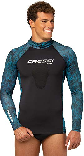 Cressi Unisex-Adult Cobia Hunter Rash Guard Shirt mit Kapuze für Wassersportarten und Brustbeinschutz, Camo blau, M