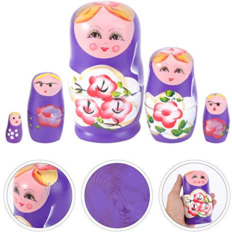 TOYANDONA 5Pcs Nesting Dolls Russian Wooden Russian Stacking Toys Creative Matryoshka Stackable Dolls Kids Purple