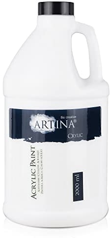 Artina peinture acrylique 2 l Blanche – Peinture 2000 ml blanche titane – Haute opacité, force colorante et résistance à la lumière comme couleur de fond et pour Acrylic Pouring