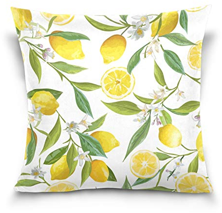 HMZXZ Kissenbezug 50x50cm Tropisch Zitrone Obst Muster Dekorative quadratische Kissenbezüge Kissenhüller für Couch Sofa Schlafzimmer Wohnzimmer