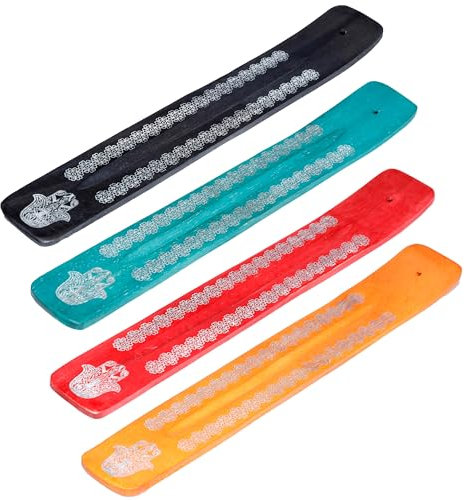 Puckator Porte Attrape-Cendre Bois de Manguier pour Bâtons d'Encens-La Khamsa Main de Fatma encens, Multicolore, Unique