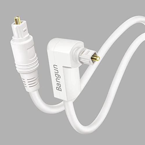 Bangun White Optical Audio Cable 6ft, Slim 90 Degree SPDIF Toslink Digital Audio Cord, Right Angle Fiber Optic Audio Cord, Digital Sound Cable for Sound Bar/TV/PS4/Xbox/Home Theater