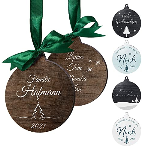 Personalisierter Holzanhänger Weihnachten - Christbaumschmuck Holz - Weihnachtskugeln selbst gestalten - Tannenbaum Kugeln mit Namen und Text - Baumschmuck Deko