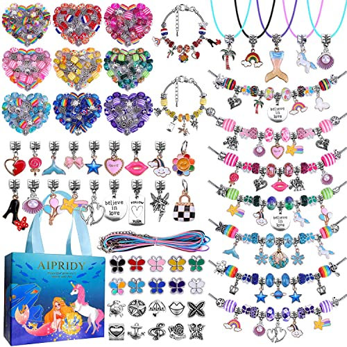 AIPRIDY Unicorno Sirena Gioielli Artigianato per Ragazze, Set Bracciali DIY Giocattoli, Regali 5-11 Anni (150 Pezzi Aqua)