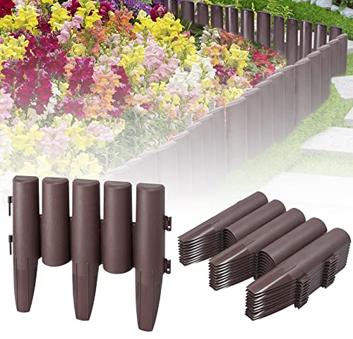 ACXIN Rasenkante Kunststoff 8,4m Holz Optik Beeteinfassung Mähkante Beetumrandung Palisade Garden Border Beetzaun Gartenumrandung Rasenkante Gartenzaun 1 Element (L x H): 28 x 24cm Braun…