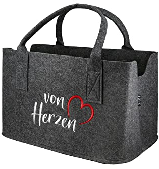 MF Filztasche in Dunkelgrau von Herzen Shopper Tragetasche, Handtasche, Geschenk, Einkaufstasche, Herz, Liebe 40cm Filz