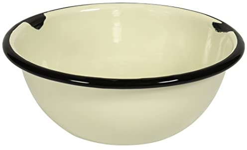 Red Co. Set of 4 Enamelware Metal Classic 20 oz Round Cereal Bowl, Distressed Cream/Black Rim