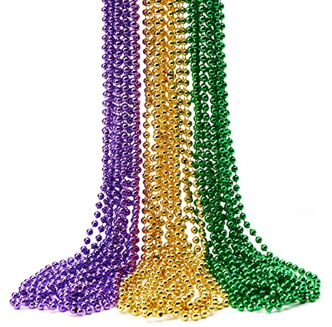 24 Stück Mardi Gras Perlenketten für Fasching Party St. Patrick's Day Karneval Halloween Weihnachten Silvesterumzug Perlenkette Party Metallic Farben Gold Grün Lila, Kunststoff