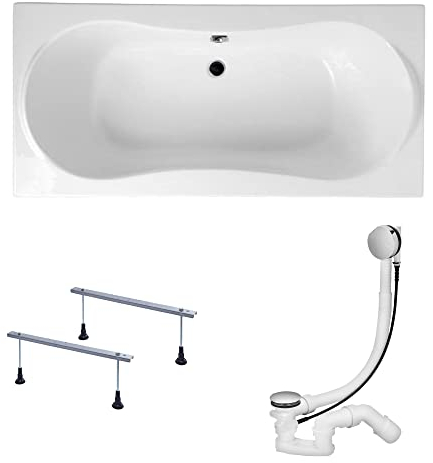 KOLMAN Badewanne LONG Rechteck 170x80 ohne Verkleidung, Ablaufgarnitur und Füßen Komplettset 3in1 Premium Original Acryl Wanne Siphon