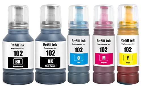 SHUOLEI E102 Tinte ET-2850 ET-4850 ET-3850 ET-2856 ET-4856 Tintenflasche Kompatibel mit E102 Tintenpatronen Nachfülltinte Multipack für ET-4850 ET-2750 ET-2756 ET-4750 ET-2851 ET-15000