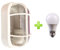 DS-Lux Kellerlampe E27 Feuchtraum Ovalleuchte mit Schutzgitter Deckenleuchte Feuchtraumleuchte Wandleuchte Gartenlampe Garagenleuchte | Werkstattleuchte für Innen- und Aussen (Weiß + LED Lampe 9w)