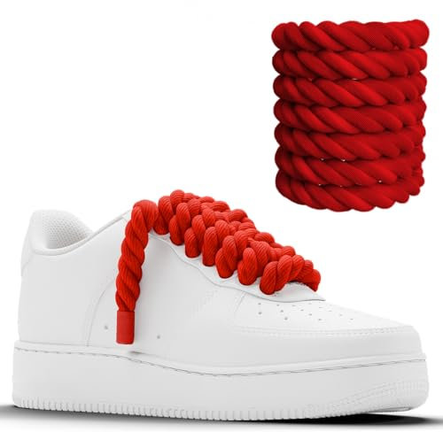 Chunky Laces - 14 colores con águilas, cuerda de 14 mm de grosor, 140 cm de longitud, cordón de macramé Air Force 1, cordones de cuerda de algodón natural para personalizar zapatillas, rojo cereza,