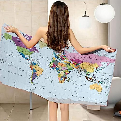 Buohwiwe Weltkarte Strandtuch Groß 100x200 cm, Weich Schnell Trocknen Microfaser Handtücher, 3D Strandhandtuch Weltkarte Strandtücher Badetuch Strandlaken Handtuch Herren Frauen Badetücher