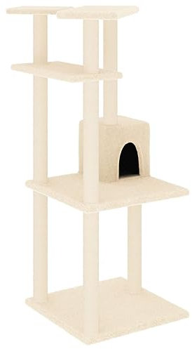 vidaXL Kratzbaum, Katzenbaum mit Sisal Kratzsäulen Plattformen, Katzenkratzbaum Kletterbaum mit weichem Plüsch, Kletterturm Katzenmöbel, Creme