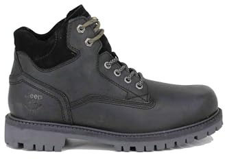 Jeep Herren Traking Stiefeletten aus schwarzem geöltem Leder, Schwarz , 42 EU