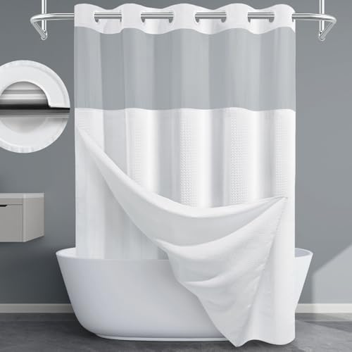 EUTXL Cortina de Ducha Blanca sin Gancho con Forro a presión, Cortinas de Ducha de Tejido gofre de 230 g/m² para baño, 71 Pulgadas de Ancho x 74 Pulgadas de Alto