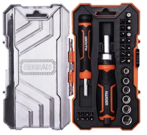 Edward Tools 31 Piece Ratchet Screwdriver Set - Easy Ratchet Screwdriver Pro Strong Magnetic Bit Tips includes Phillips, Slotted, Hex, Torx - 5-10mm socket set - Ergo Rubber Handle - Organizing Case