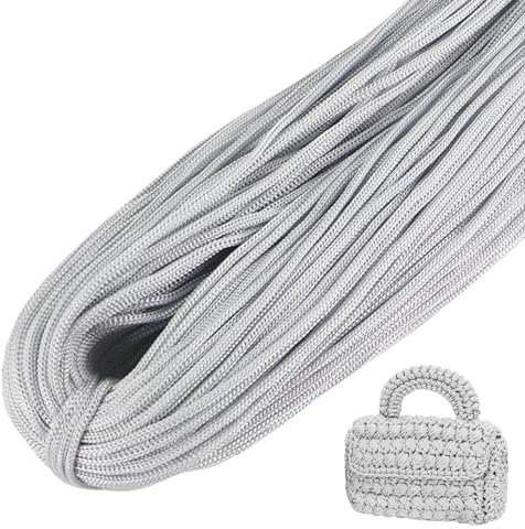 LEREATI Polyester Garn, Makramee Garn 3mm x 200m Polyester-Seil Polypropylen-Kordel Makramee Schnur Geflochten für Handtasche, Häkeltasche, Strickwaren, Wohndekorationen (Hellgrau)