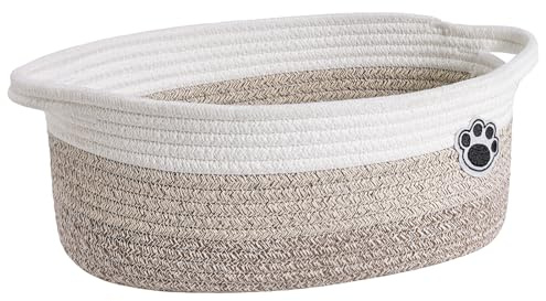 HiChen Dog Toy Basket Small Gift Basket for Baby, 12x 8 x 5 inches Woven Storage Baskets for Dog Cat, Nursery Storage Baskets for Diapers, Towels, Mixed-Brown