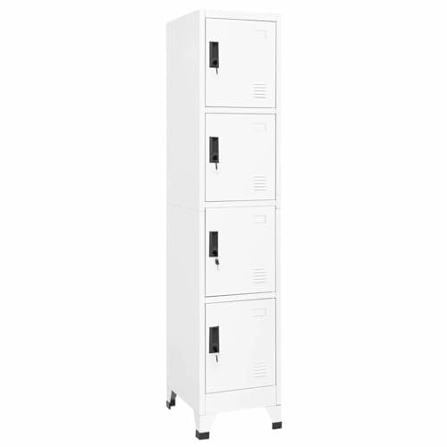 Homgoday Armoire multifonctionnelle avec barre pour vêtements avec serrure, armoire de rangement en acier avec 4 compartiments, 38 x 45 x 180 cm, blanc