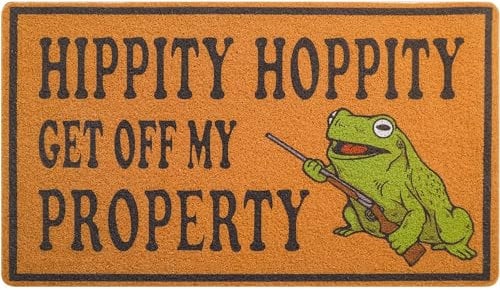 Funny Door Mat for Front Door, Frog Coir Doormat for Outside Entrance Hippity Hoppity Get of My Property Welcome mats 30x17 inch with Anti-Slip Rubber Backing,Perfect Home Decor for Porch