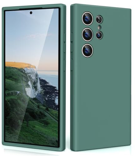 CALOOP Slim-Fit for Samsung S24 Ultra Case,Skin Soft Liquid Silicone,Sturdy Hard Frame Shockproof Cover with Anti-Scratch Microfiber Lining,Robust Full Protection for Screen and Lens(Pine Green)