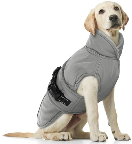 Hundemantel Grosse Hunde, Hundemantel Winter wasserdichte Hunde-Schneejacke Winter Hundepullover Fleece Winterjacke Winddichter(Grau, L)