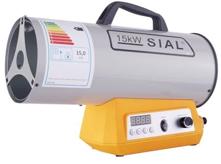 SIAL Termoventilatore a gas da 15 kW, con termostato elettronico/spegnimento automatico, colore: argento