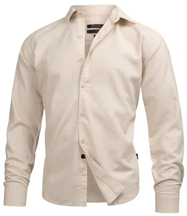 Indicode Herren INSville Sommer-Hemd aus Baumwoll-Leinen Mischung | Herrenhemd für Männer Fog, L