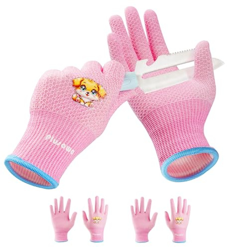 Plusawa Kinderschnittfeste Handschuhe, Schnittschutz D-Klasse, hohe Flexibilität, Komfort, atmungsaktiv – ideal für Basteln, Gartenarbeit, 2er-Pack. (Rosa, M)