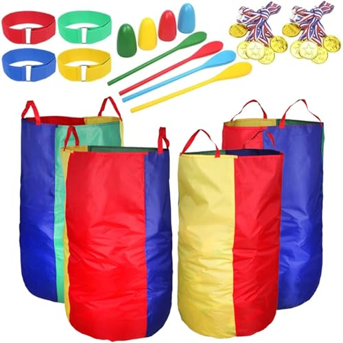 OlympiArena® Juegos de Feria para Niños | Carrera de Sacos, Carreras de Huevos, Carrera de 3 Piernas | 12 Medallas Incluidas | Actividades para Cumpleaños | Juego | OriginalCorner®