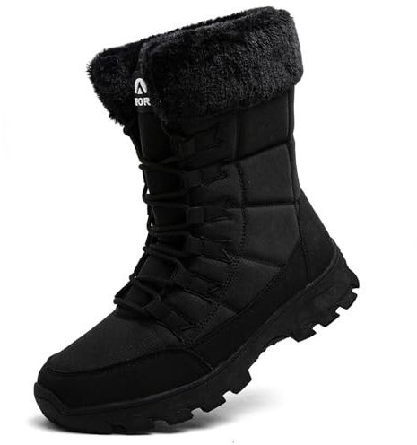 Topwolve Stivali da Neve Uomo Invernali Foderato Pelliccia Caldo Stivaletti All'aperto Impermeabile Antiscivolo Doposci,Tutto Nero,43 EU