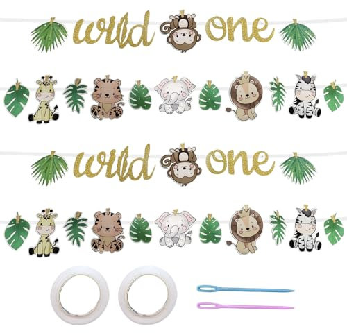 FUIPVGI 2 Sätze Wild One Geburtstag Deko Tiere Girlande Geburtstag Dekoration Tier Wild One Dekoration Jungle Animals erste Geburtstagsdekoration Dschungel Deko Geburtstag Deko Banner(Mehrfarbig)