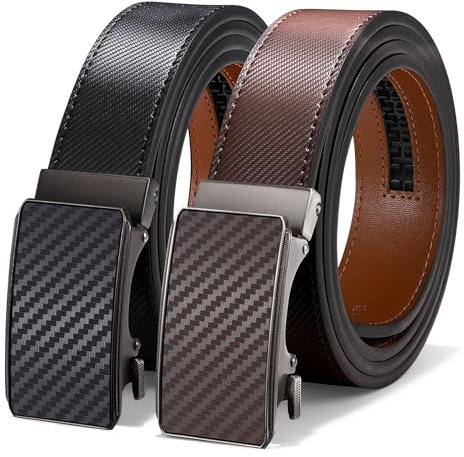 LEACOOLKEY 2 Stücke Herren Ledergürtel mit automatik, Ratschengürtel für Herren für Business Lässig 3.5cm mit Geschenkbox