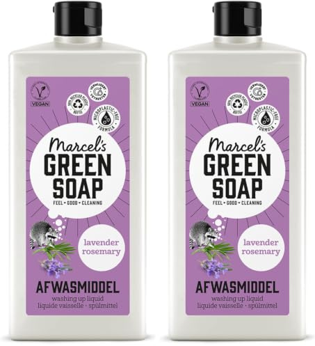 Marcel's Green Soap - Washing Up Liquid Lavender & Rosemary - Dishwashing Liquid - 100% Eco friendly - 100% Vegan - 100% Recycled Plastic - 97% Biodegradable - 500 ML (Pack of 2)