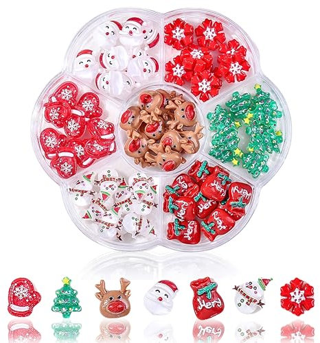 3D Weihnachten Nagelcharms, 77 Stk. Weihnachtsbaum, Stern, Schneemann & Schneeflocken Nail Art Set mit Pailletten, Glitzer & Edelsteinen fürfür Nägel DIY Handyhülle Nageldekoration (Rot Weihnachten B)