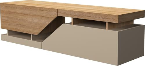 BDW - RTV Double - Meuble TV avec Rangement - Banc TV avec 2 Armoires et Étagères - Meuble Salon - Construction Solide - Meuble TV Bas - 160x47x35 cm - Chêne Artisan/Cachemire