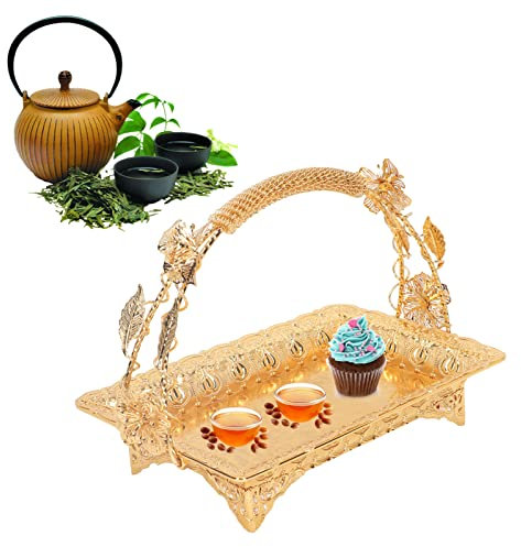 Bandeja para Servir café de Aleación de Zinc de Estilo Vintage, Bandeja Grande de Metal para Otomana, Baño, Mesa con Asa, Ideal para Revistas de té, café, Vino, Frutas, Pasteles,