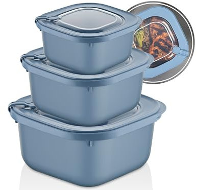 uandu Frischhaltedosen mit Deckel, Mikrowellen Geschirr 3er Set, Vorratsdosen Luftdicht Set, Meal Prep Boxen, BPA-Freie Plastikbox