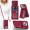 Zouzt for iPhone 16 Pro Case with Cord and Card Holde, Zipper Wallet Case with Crossbody Lanyard Ring Adjustable Necklace Protective Cover Women for iPhone 16 Pro 6.3 Inch - Burgundy
