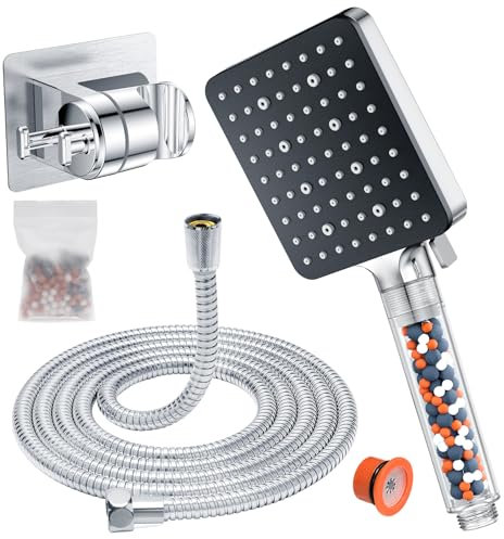 Duschkopf mit Filter & 6 Strahlarten – YEAUPE PRO Wassersparende Handbrause (9L/min Hochdruck) inkl. 1.6m Schlauch und Wandhalterung – Sparduschkopf mit Antikalk-Funktion für Hartes Wasser